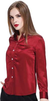 Mulberry LilySilk Silk Shirt For Office Lady Long Sleeves Botton Front 100% Silk ,L