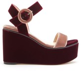 Thumbnail for your product : Jimmy Choo Abigail 100 Two-tone Velvet Wedge Platform Sandals - Burgundy Multi
