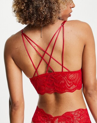 Lindex Elsa sheer lace longline strappy back bralette in red - ShopStyle  Bras