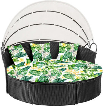 Latitude Run 66-Inch Round Daybed Cover Set, Includes Mattress Protector & 3 Separate Pillow Covers, 4-Pcs Outdoor Patio Furniture Protection