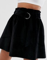 Thumbnail for your product : ASOS DESIGN cord mini skater skirt d rings in black