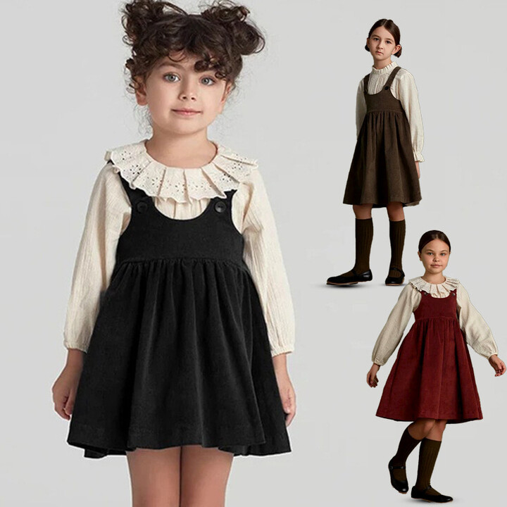 None Children Clothing Corduroy Vest Skirt Autumn Girls Baby Layered Sleeveless Dress Striped Velvet Cute Fashion Suspender Dress