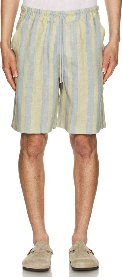 OAS Mist Strata Nicola Linen Shorts in Blue,Yellow
