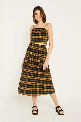 Urban Outfitters Emilia Check Button-Through Midi Skirt