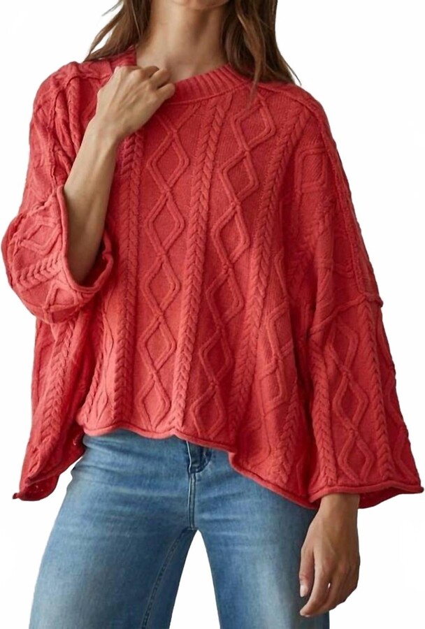 By Together Knit Cable Pullover Sweater In Red