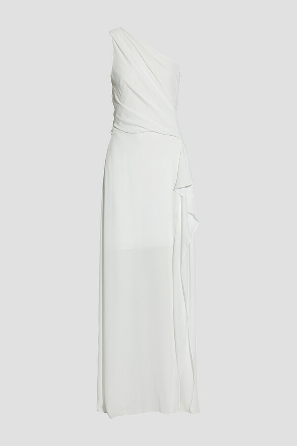 One-shoulder draped crepe gown