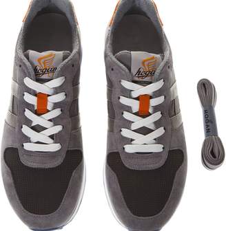 Hogan Gray Sneaker H383 In Leather And Suede