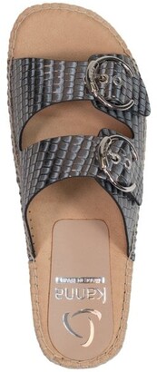 Kanna Seahouses Pewter Leather Reptile Buckle Espadrille Mules