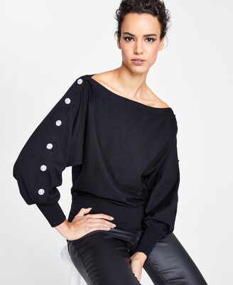 INC International Concepts Plus Size Pearl-Embellished Puff-Sleeve Sweater 