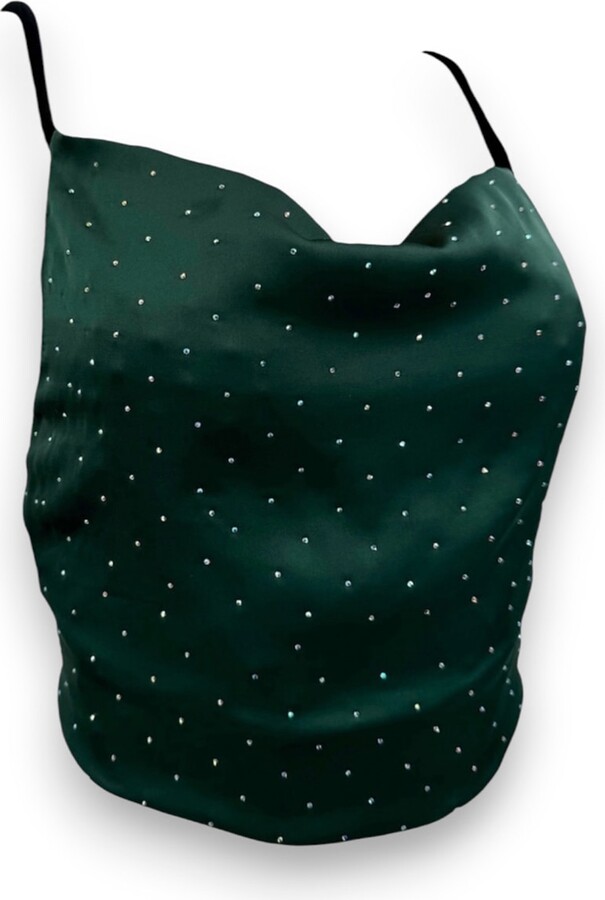 Monzlapur New York Green Dark Forest Satin Tank With Crystals
