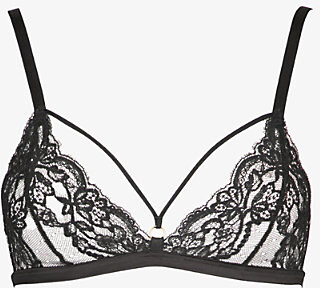 COCO DE MER Seraphine Leavers Lace, Tulle And Satin Soft-cup Triangle Bra -  Black