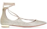 Thumbnail for your product : Aquazzura Lace-up Glittered Leather Point-toe Flats