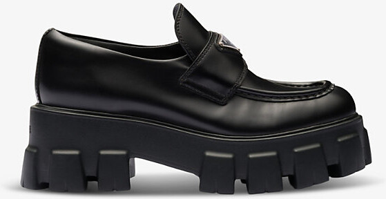 Prada Womens Neutral Monolith Logo-Plaque Leather Loafers Eur 39 / 6 Uk Women