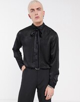 Thumbnail for your product : ASOS DESIGN DESIGN regular fit satin funnel neck shirt with tie detail