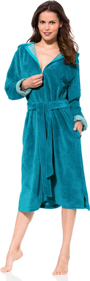 Morgenstern Women's Bathrobe Front Zipper Luxury L Turquoise - ShopStyle  Nightdresses