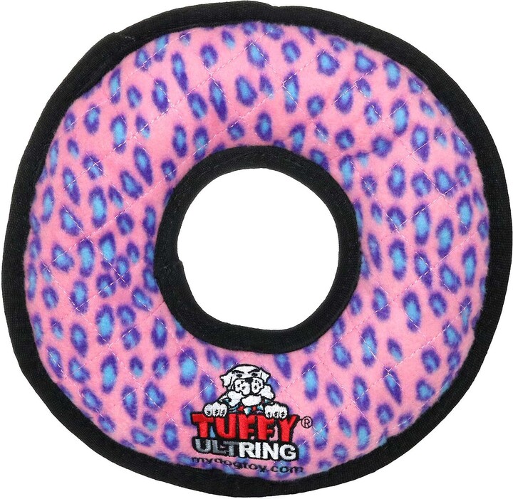 Tuffy's Ultimate Ring Squeaky Plush Dog Toy, Pink Leopard