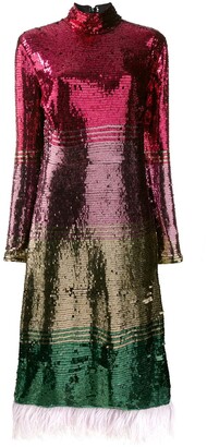 La DoubleJ Feather-Trim Sequin Dress