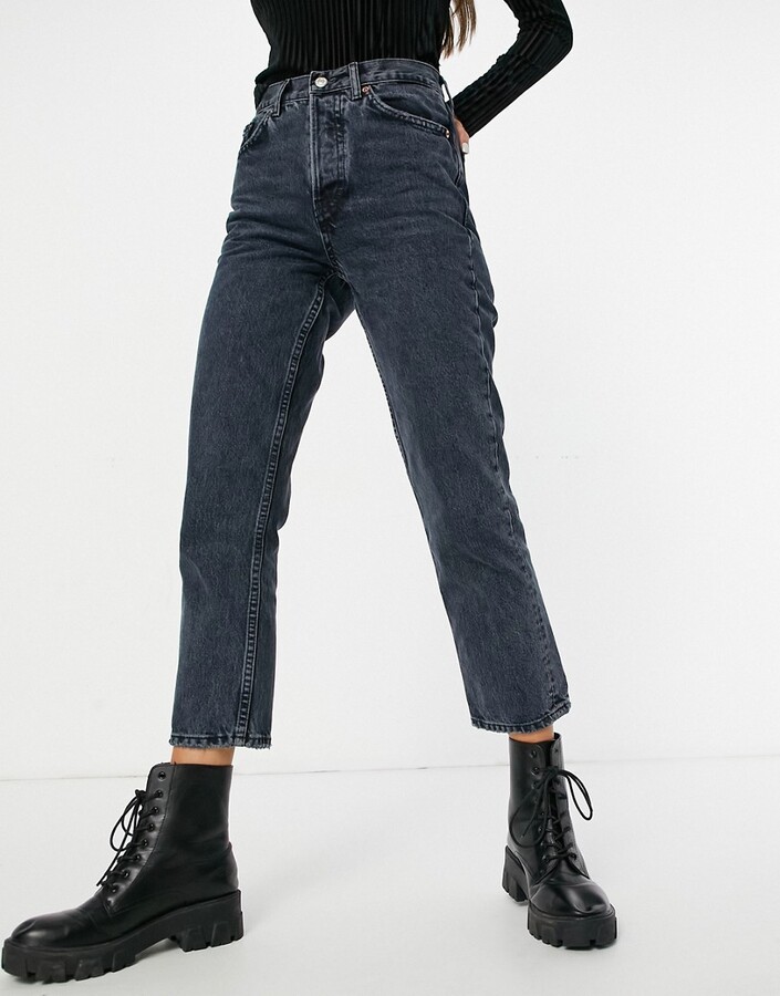 Topshop Editor straight leg jeans in blue black BLACK ShopStyle