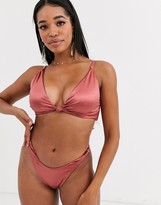 Thumbnail for your product : ASOS DESIGN fuller bust mirror satin knot front bikini top in high shine bronze dd-g