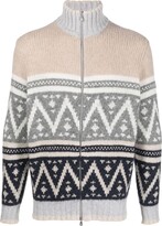 Thumbnail for your product : Brunello Cucinelli Zig-Zag Intarsia-Knit High-Neck Wool Jumper