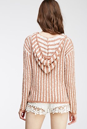 Forever 21 Striped Loose-Knit Hooded Pullover
