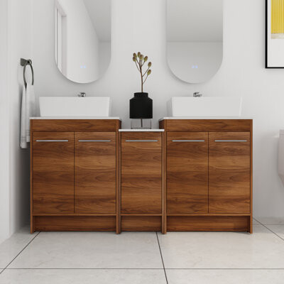 Latitude Run Amstelveen 60'' Double Freestanding Bathroom Vanity with Ceramic Top