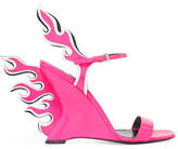 Thumbnail for your product : Prada Neon Patent-leather Wedge Sandals - Pink