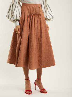 Roksanda Ayana Pintuck Detail Linen Blend Skirt - Womens - Brown