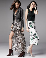 Thumbnail for your product : Richard Chai Andrew Marc x Boss Quilted Leather Moto Jacket & Printed/Burnout Sleeveless Satin Dress