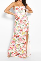 Thumbnail for your product : boohoo Floral Print Shaped Bandeau Thigh Split Maxi Dress