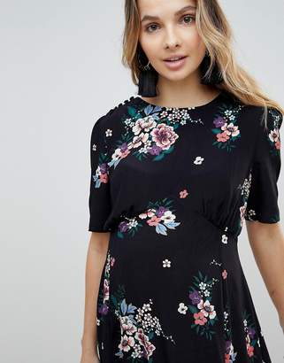 ASOS Maternity Tea Mini Dress In Dark Floral Print