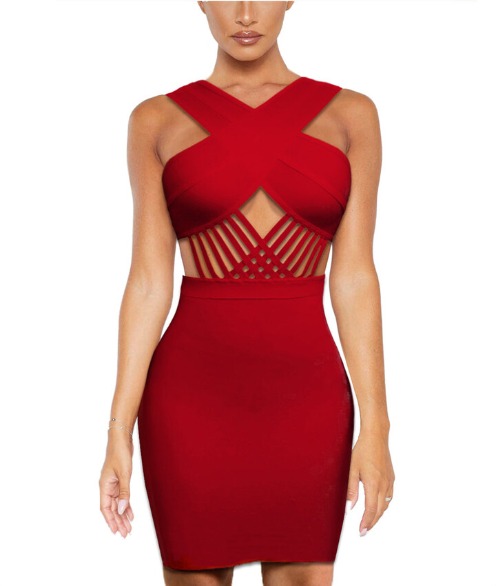 ANJUNIE Fashion Women Plus Size American Sleeveless Flag Stripes Tassel Hem Vest Bodycon Dress Red,XXL 