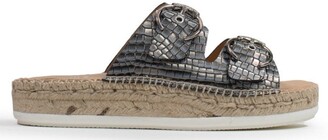 Kanna Seahouses Pewter Leather Reptile Buckle Espadrille Mules