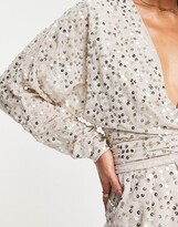 Thumbnail for your product : ASOS DESIGN midi dress with batwing sleeve and wrap waist in scatter sequin