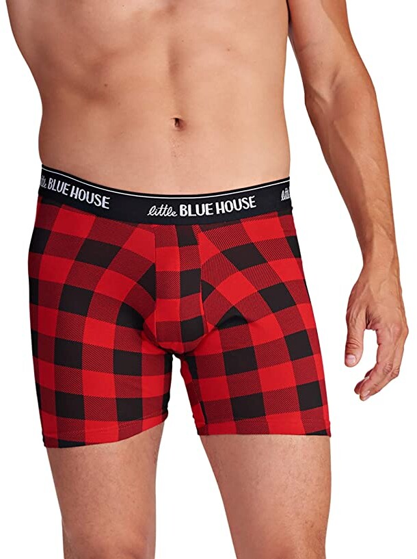 Little Blue House by Hatley Buffalo Plaid Bear Naked Boxer Brief