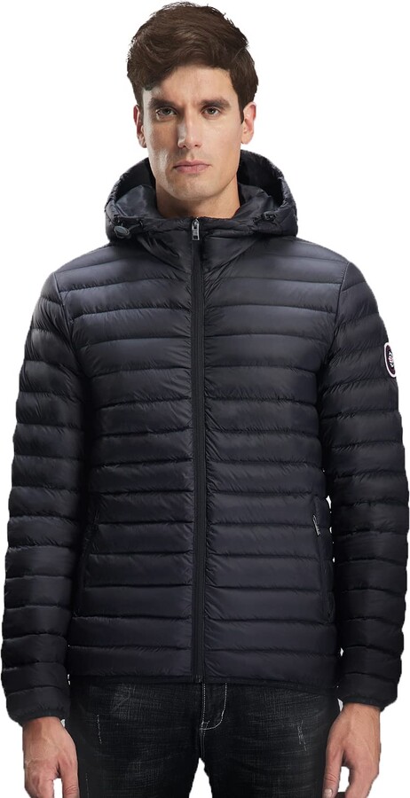 Extreme Pop Mens Canadian Pure Goose Down Hooded Zip-Up Jacket in Black