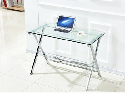 Ivy Bronx Transparent Tempered Glass Table, Laptop Desk With Rounded Edges, Simple Design For Cozy Homes, Functional Various Office Works, Scratch - And Durably