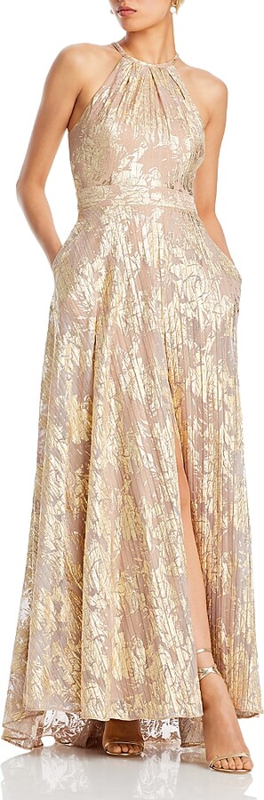 Female Aqua Foil Knit Halter Gown 100% Exclusive ShopStyle Evening