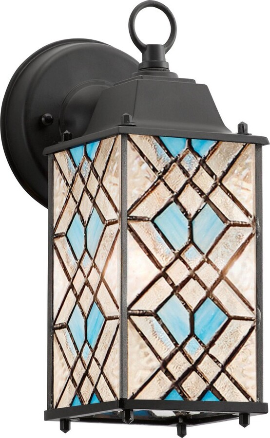 10.25" 1Light Traditional Satin Outdoor Stained Glass Lantern Wall