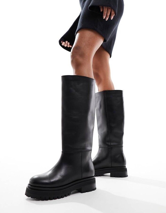 And other stories chunky sole knee high flat boots in black