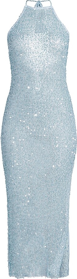 Women's Sequined Mesh Halterneck Dress - Blue - Size XS