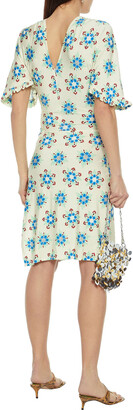 Paco Rabanne Bead-embellished gathered floral-print stretch-jersey dress