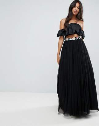 ASOS DESIGN Tulle Maxi Skirt with Embellished Waistband