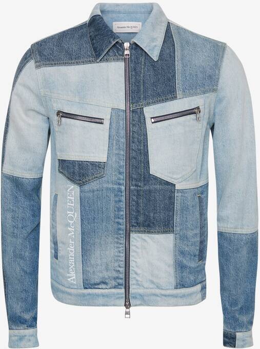 Alexander McQueen Men's Patchwork Denim Jacket In Washed Blue ShopStyle