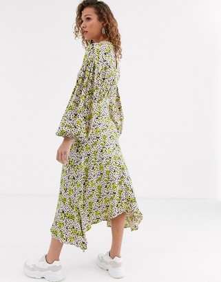 Ghost anais midi dress with balloon sleeve in crepe
