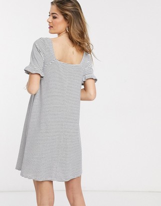 Asos Tall ASOS DESIGN Tall square-neck frill sleeve smock dress in navy and cream stripe