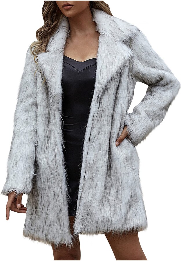 YMING Womens Fuzzy Fleece Fur Jacket Hooded Fuzzy Sherpa Fur Coat Winter Long Sleeve Solid Outwear with Pockets