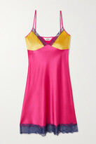 Thumbnail for your product : SLEEPING WITH JACQUES Chilli Lace-trimmed Two-tone Silk-blend Satin Chemise - Pink