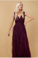 Thumbnail for your product : Little Mistress Bridesmaid Leonora Plum Ruffle Mesh Maxi Dress