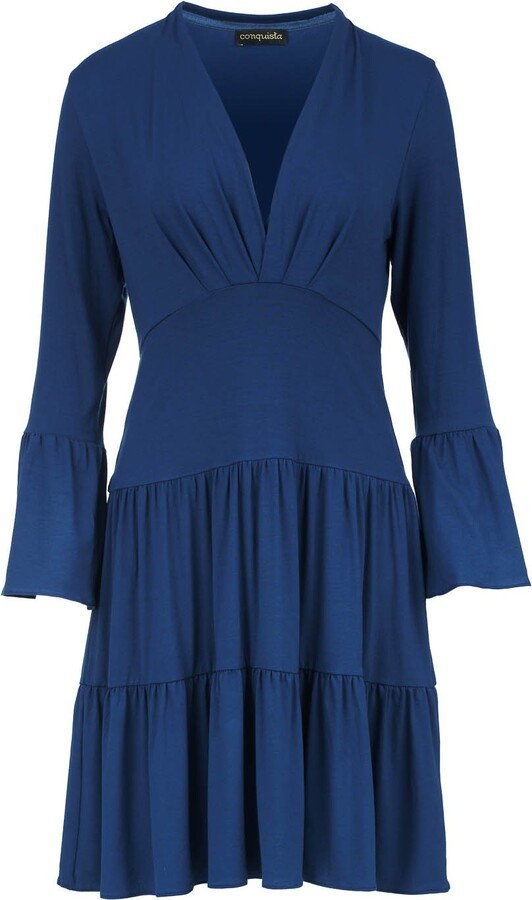 Conquista Blue Jersey Tiered Dress ShopStyle